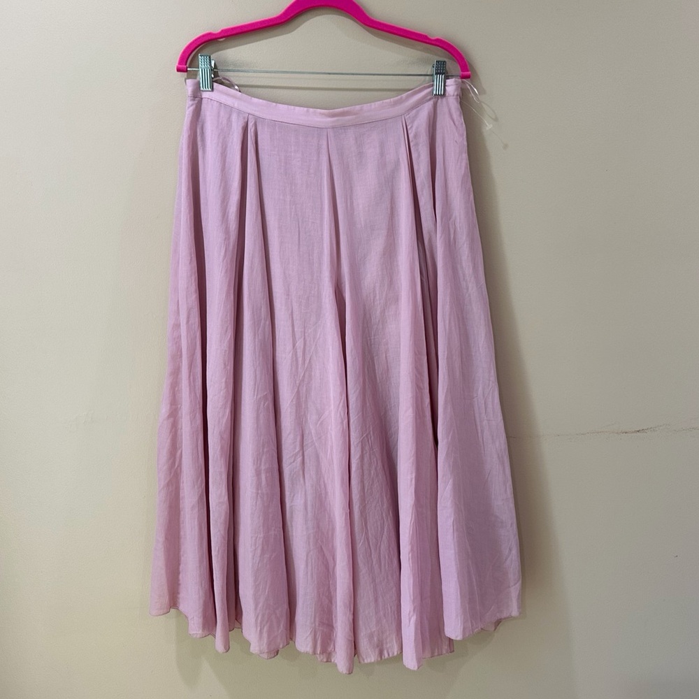 Zara ZW Collection Flared Cotton Midi Skirt Pink Pleated High Waist Flowy Large - Picture 2 of 8